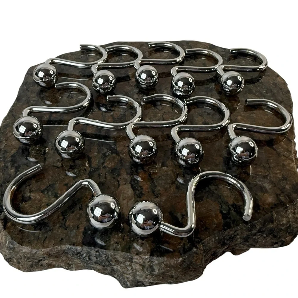 Vintage SET of 12 Shower Curtain Hooks Silver Metal Farmhouse Shabby Cottagecore